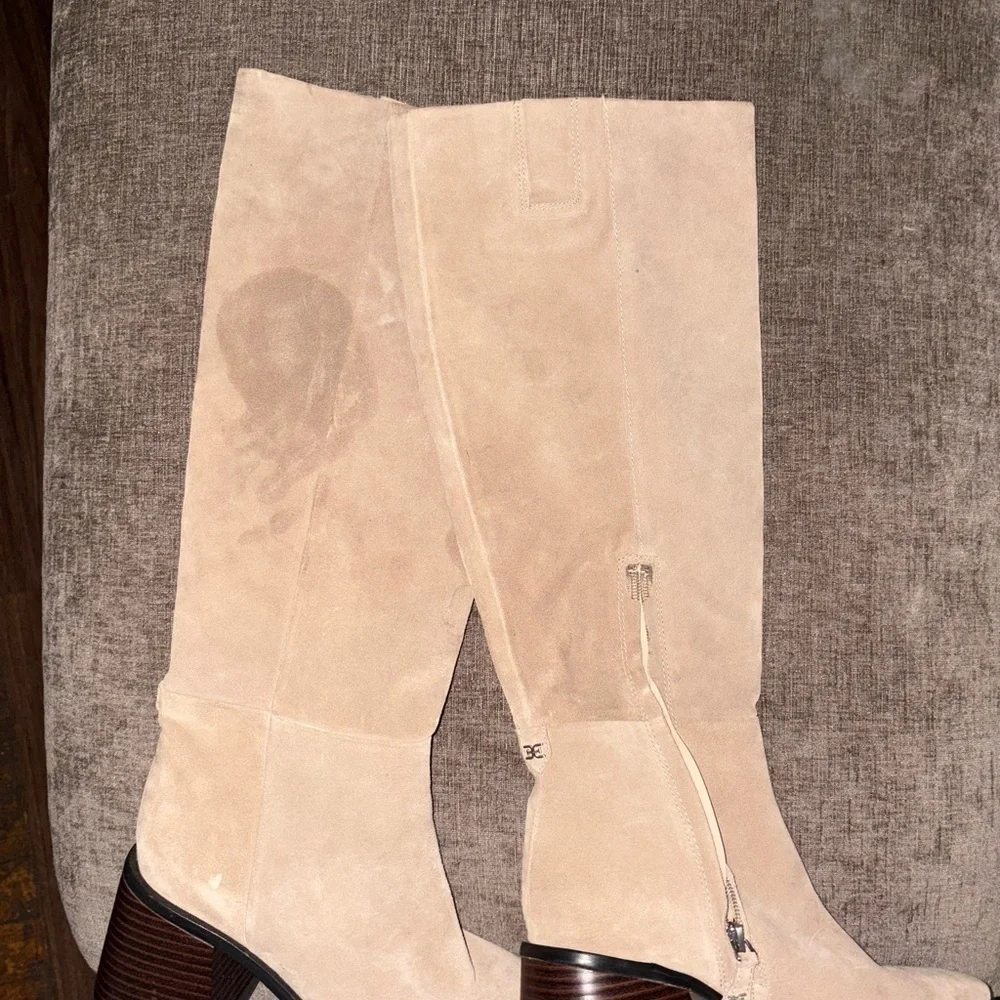 Sam Edelman Beige Suede Knee High Boots Block Heel Neutral Fall Boots